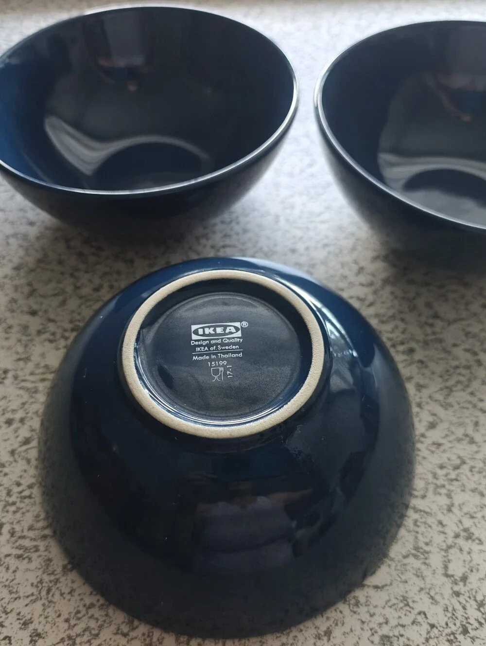 3 IKEA Färgrik Coupe Cereal Soup Bowls blue glossy